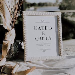 Art Deco Cards and Gifts Sign Template, Gatsby Wedding Signage, Present Table Template, Roaring 20s Editable Signing Download, SN200_CG