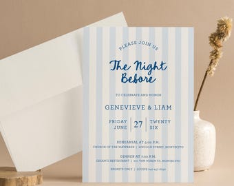 The Night Before Rehearsal Dinner Invitation, Preppy Stripes Handwritten Template, Wedding Eve Party Invitation, Groom&#39;s Dinner, SN1200_RD