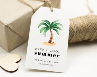 Watercolor Palm Tree Summer Gift Tags, End of School Favor Tag, Have a Cool Summer Tag, Teachers Gift Tag, Kids Gift Tag, SN050_SOT