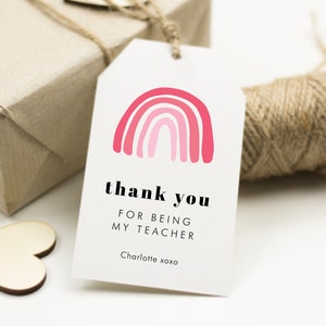 Thank You for being my Teacher Appreciation Favor Tag, Watercolor Pink Rainbow Teacher Gift Tag, Teacher Appreciation Day Tags, SN050PR_TA