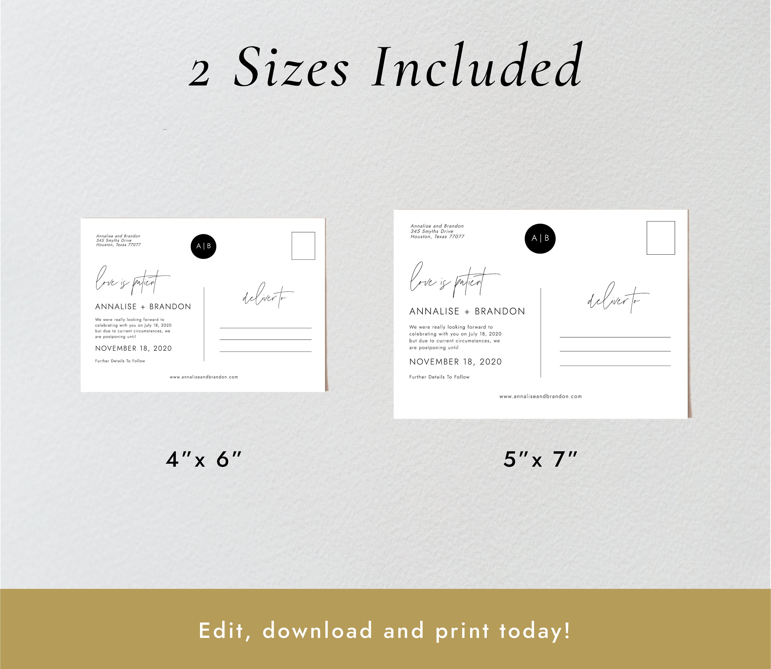 Love is Patient Wedding Postcard - Monogram Date Change Postcard, Photo  Postpone Postcard, Move Wedding Date, Studio Nellcote DIY-SN009_SND - Etsy, image size:3000x2602