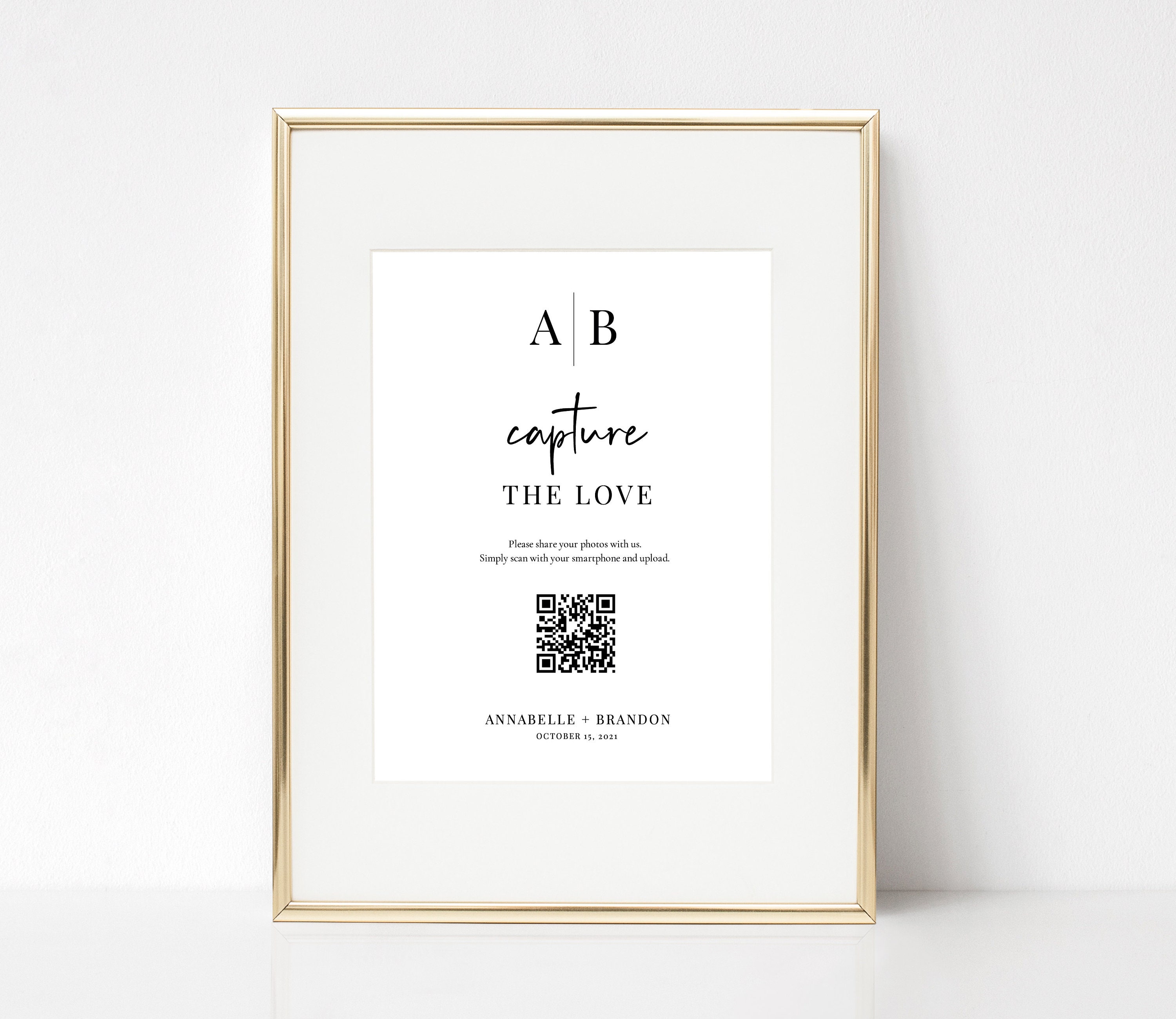 Modern Initials Capture the Love Sign with QR Code Printable | Etsy