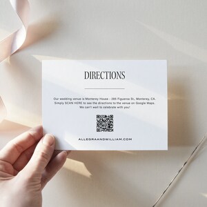 Directions Card for Guests With QR Code, Printable Wedding Location ...