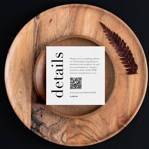 Modern Bold Square Details Card with QR code Insert, Minimalist Information, Accommodation, Transport QR Card Square Insert, SN095B_DSQ