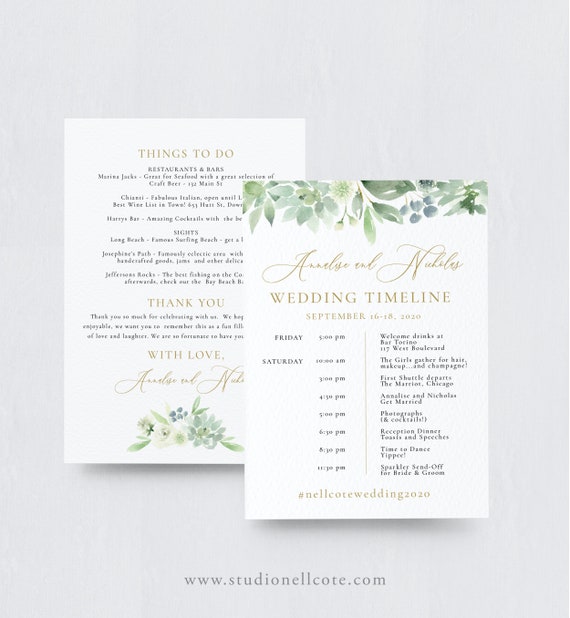 Succulent Wedding Itinerary Template Timeline Itinerary For Etsy