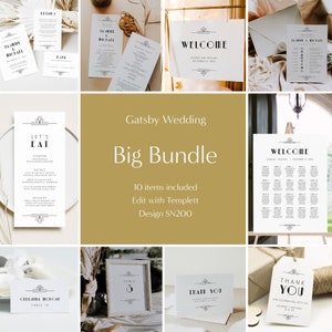 Big Gatsby Wedding Bundle - Includes Invitations, Menus, Programs, Seating Charts and more, Art Deco,  Studio Nellcote DIY, SN200_BWB