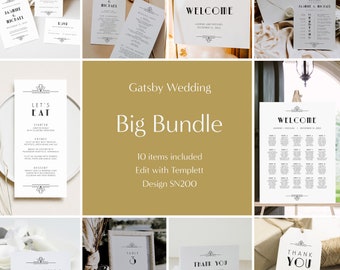 Big Gatsby Wedding Bundle - Includes Invitations, Menus, Programs, Seating Charts and more, Art Deco,  Studio Nellcote DIY, SN200_BWB