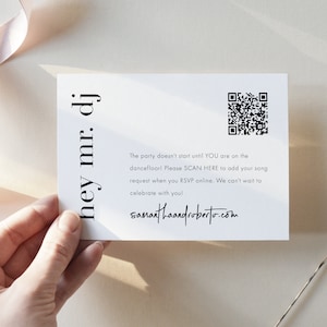 Modern Bold Hey Mr DJ Card with QR Code, Song Request Insert Card Insert, QR Enclosure, Play My Song, Guest Request via Website, SN095B_SQ