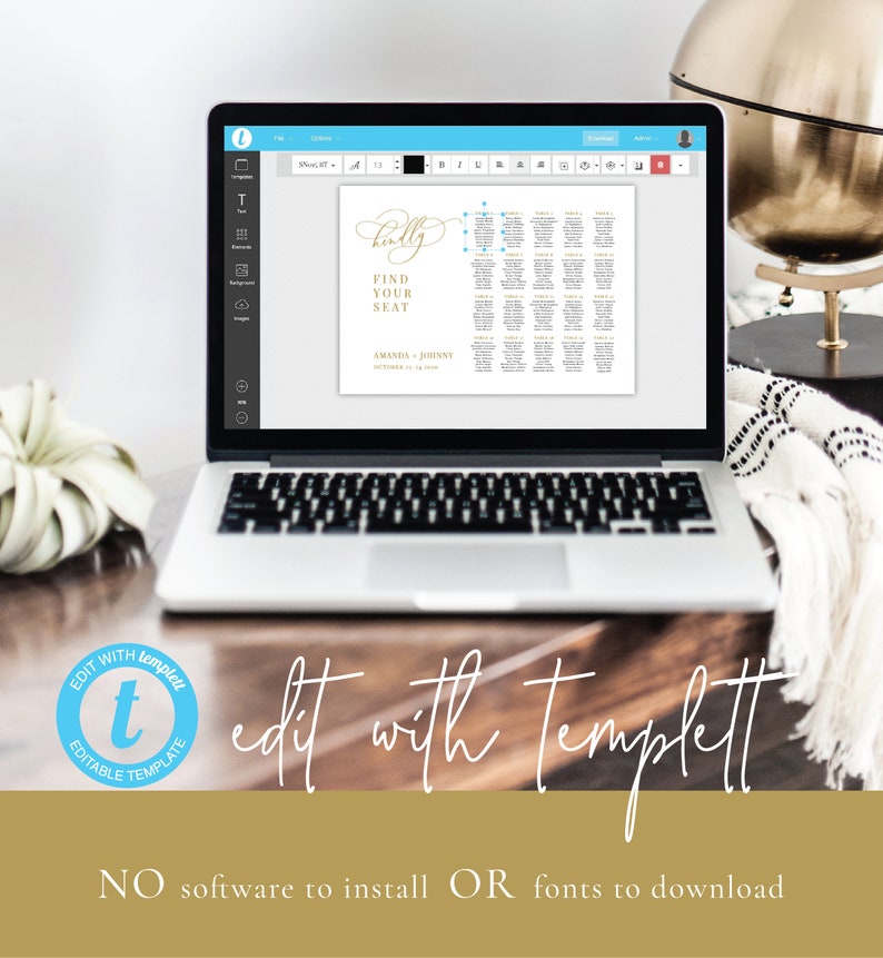 Gold Calligraphy Wedding Seating Chart Gold Calligraphy Table Plan Alphabetical Seating Sign Seating Chart Template-SN021/_SCG