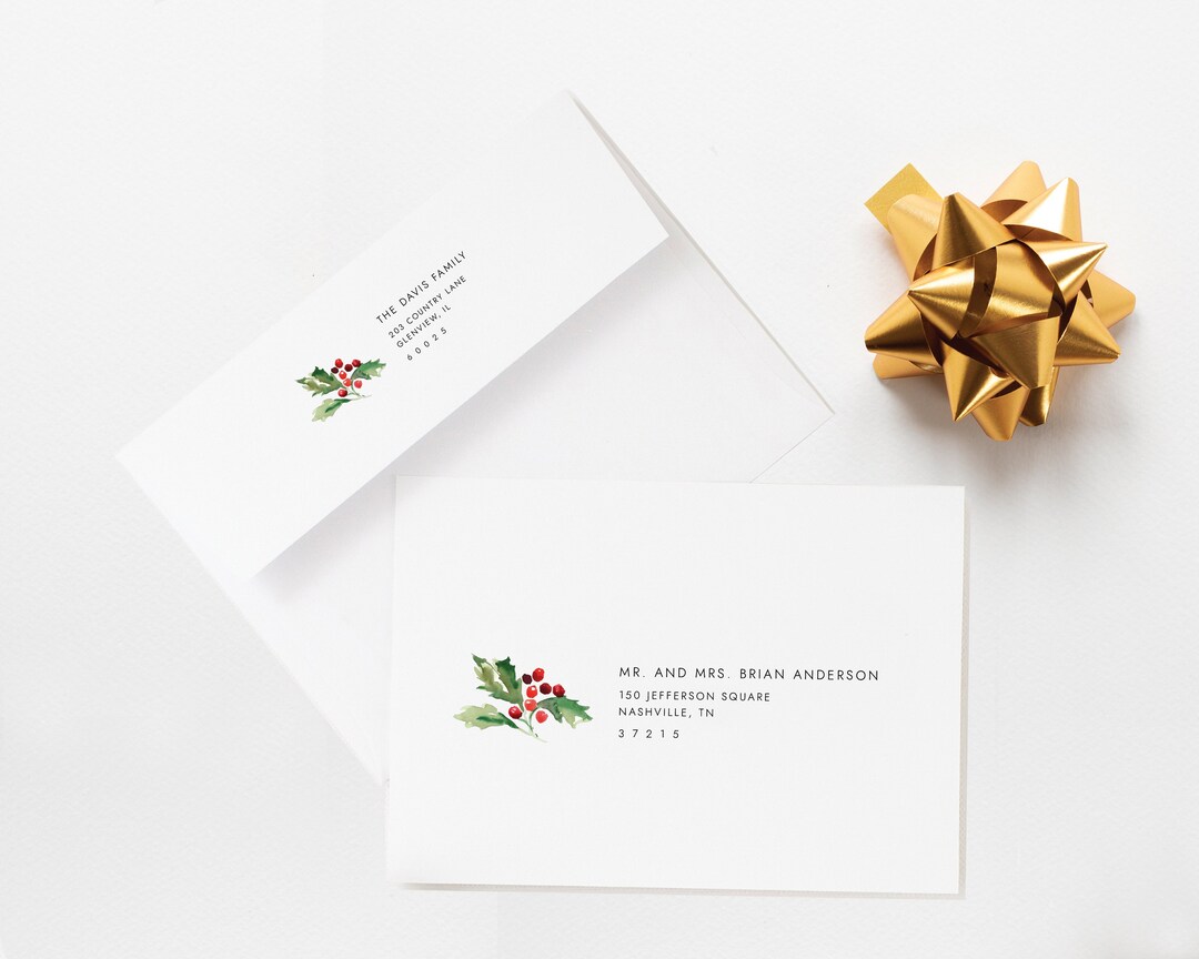 Christmas Holly Envelopes, Instant Download, Modern Minimalist DIY