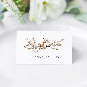 Thanksgiving Place Cards, Fall Botanical Guest Name Cards, Autumn Color, Thanksgiving Table Decor, Printable Place Cards, SN015T_PC