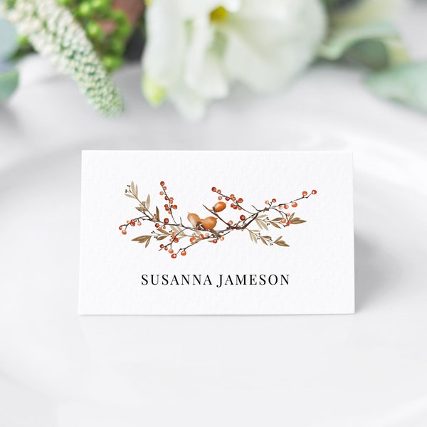 Thanksgiving Place Cards, Fall Botanical Guest Name Cards, Autumn Color, Thanksgiving Table Decor, Printable Place Cards, SN015T_PC