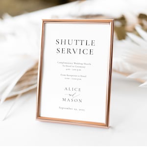 Shuttle Service Wedding Sign, Classic Minimalist Shuttle Details, Wedding Trolley Sign, Modern Transportation Sign, Trolly Sign, SN105_SS