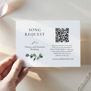 Eucalyptus Song Request Card, Greenery Wedding Song Enclosure, Play My Song QR Code, Music Request, Guest Request via Website, SN014F_SQ