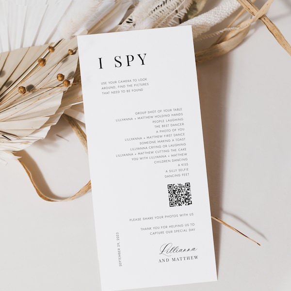 I Spy with QR Code, Guest Photo Sharing, Wedding Game Card, Wedding Photo Share QR, Bold and Beautiful I spy Photo Share, SN088_PSQ