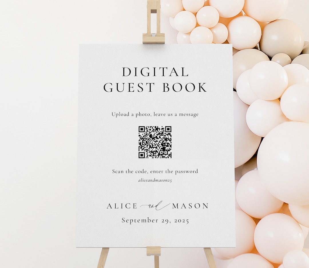 Digital Guest Book Sign, Classic Minimalist QR Code Guest Book, Online