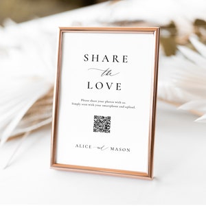 Classic Minimalist Share the Love Photo Sign with QR Code, Guest Photo Sharing, Oh Snap, Wedding Photo Share QR, Hashtag Photo, SN105_PSQ