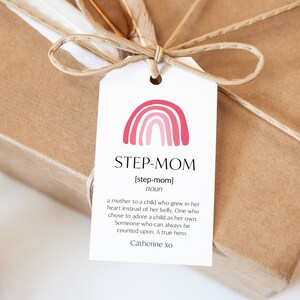 Step Mom Definition Gift Tag, Happy Stepmother's Day,  Bonus Mom Appreciation Tag, Pink Watercolor Rainbow Printable Template, SN250_MD