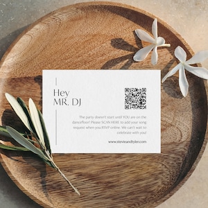 Insertion de demande de chanson, carte d'insertion Hey Mr DJ avec code QR, boîtier QR chic, modèle Play My Song, demande d'invité via le site Web, SN250_SQ