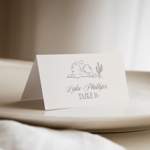 Chic Western Place Cards, Minimalist Wild West Seating Cards, Hand Drawn Cactus Mountains Table Decor, Wedding Guest Names Cards, SN020W_PC