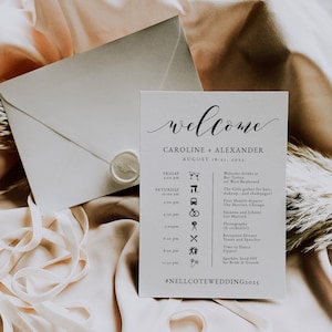 Classic Wedding Events Timeline with Icons, Printable Schedule of the Wedding Weekend Template, Editable Guest Information Card, SN029_TL image 2