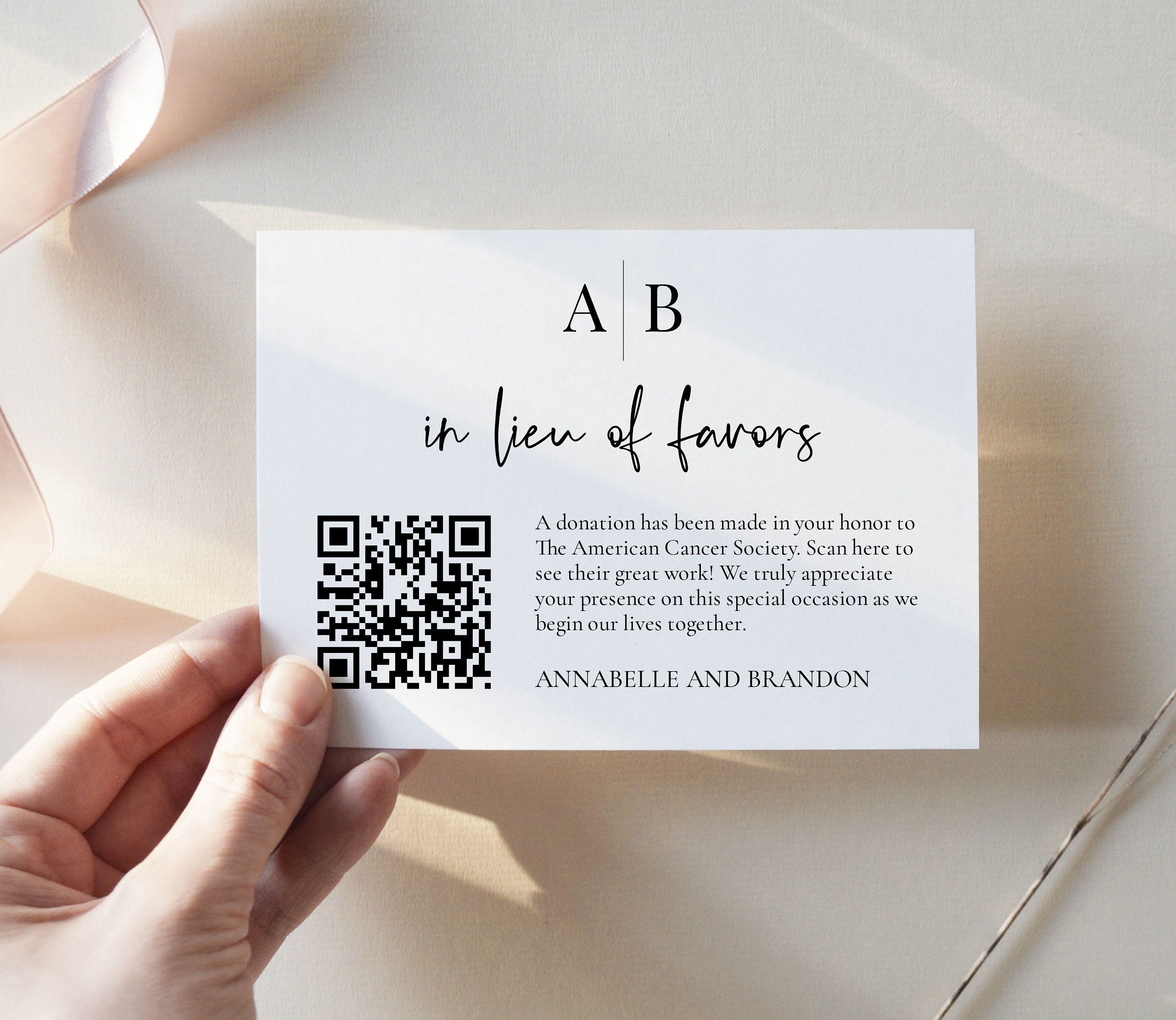 Modern Initials in Lieu of Favors Insert Card With QR Code - Etsy Norway