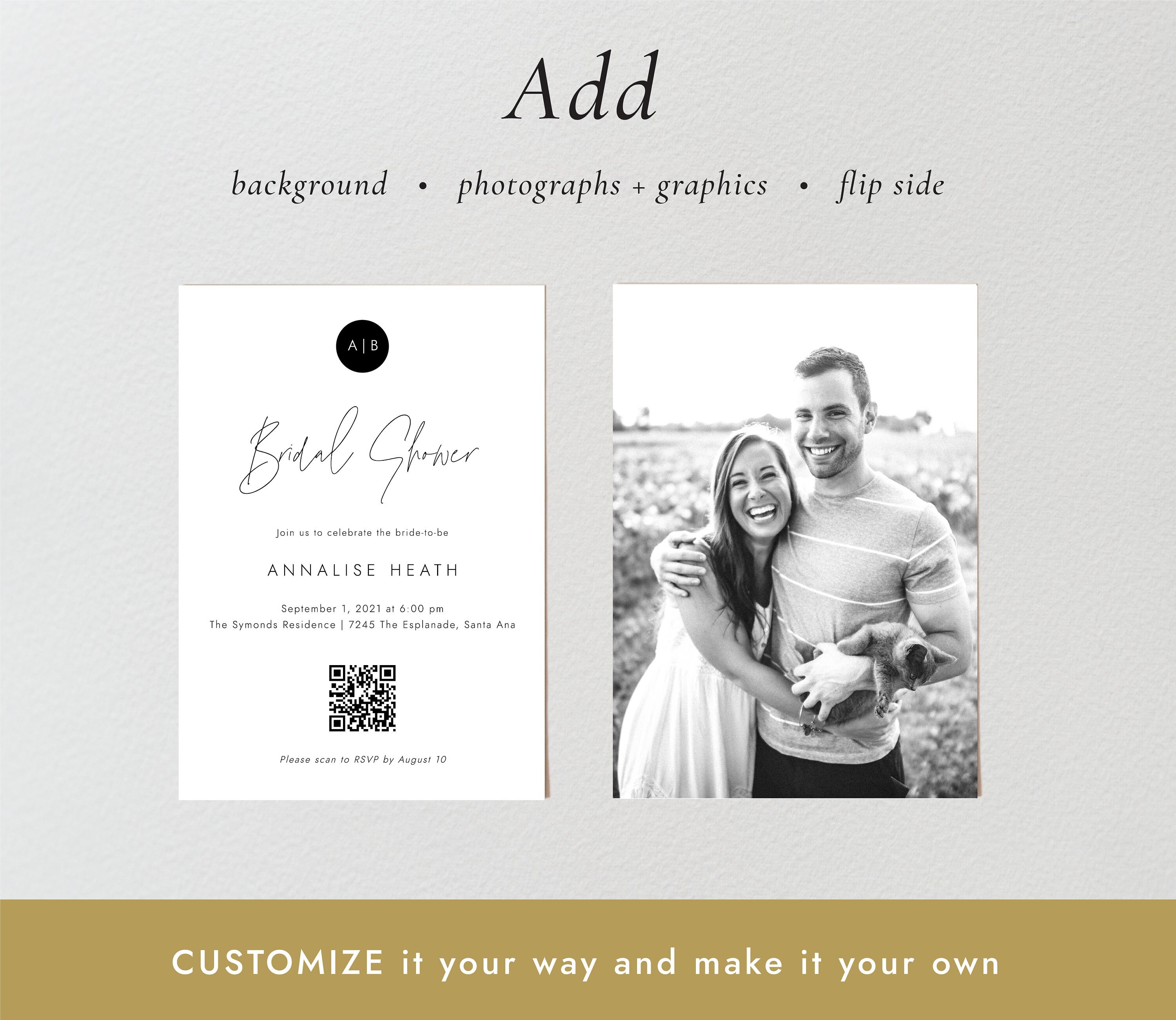 Modern Monogram QR Code Bridal Shower Invitation Template Etsy