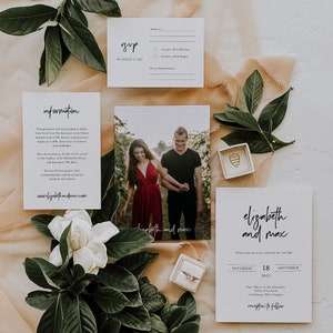 Modern Script Photo Wedding Invitation Suite, 100% Editable, RSVP and Details Cards, Mimimalist Double-sided Photo Invitation, SN033_WIS