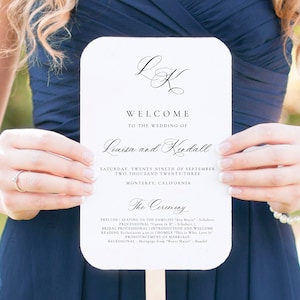 Calligraphy Monogram Fan Program, Elegant Initials Ceremony Fan, Wedding Program Template, Printable Fan, Program Download, SN080_PF