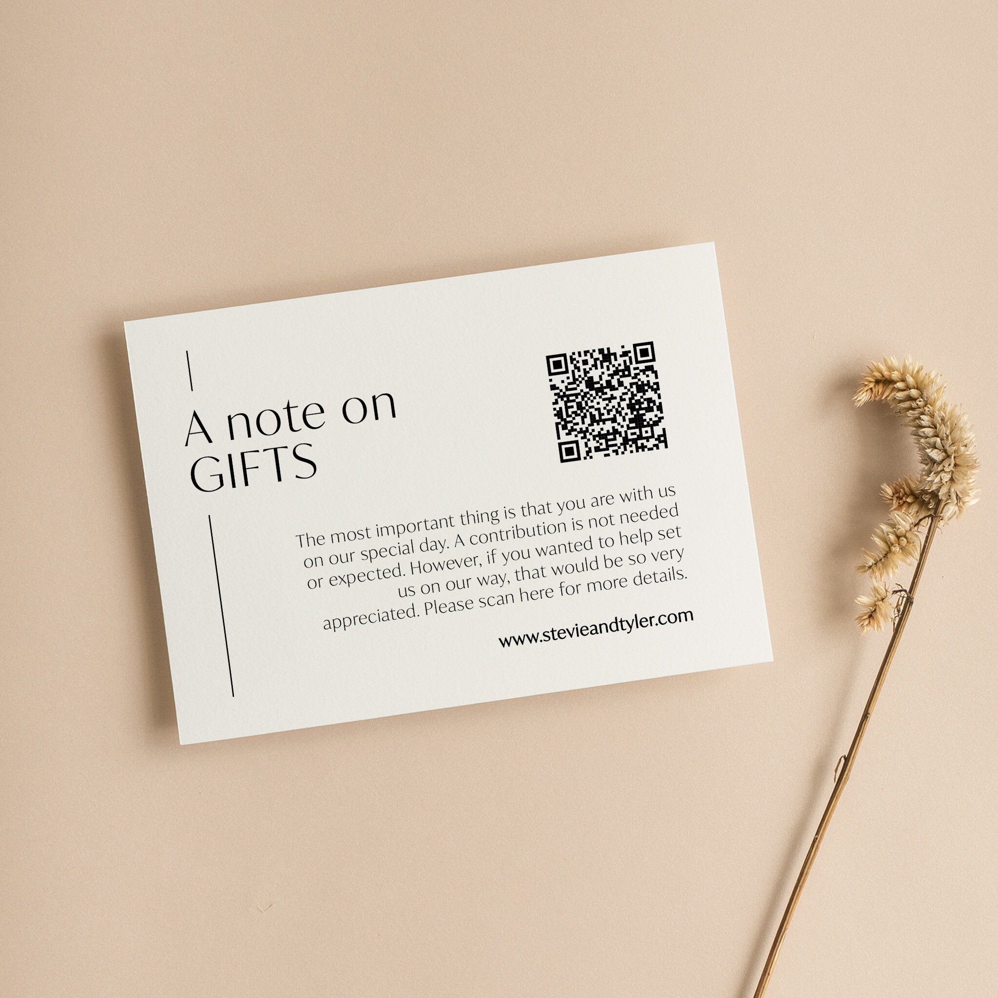 Gift Note Insert A Note on Gifts Insert, Chic Honeymoon Fund With QR Code, QR Gifts ...
