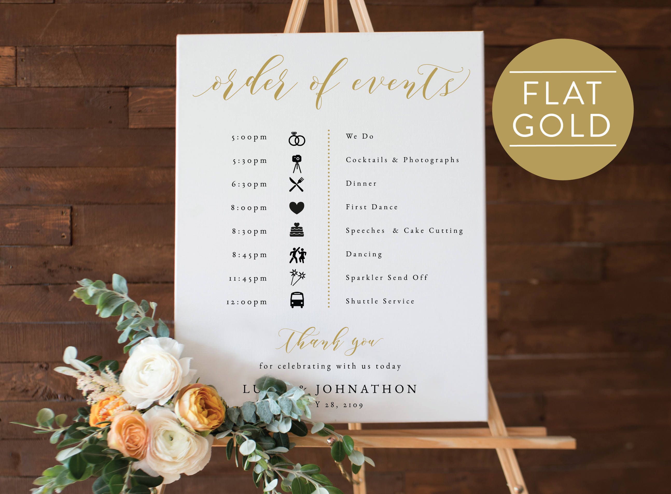 Gold Order of Events Sign-Wedding Timeline-Icons-Wedding | Etsy