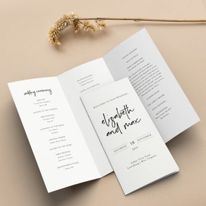 Modern Tri-Fold Program, Script Three Fold Schedule, Jewish Program, Catholic Wedding Program, Minimalist Program, Studio Nellcote, SN033_TP