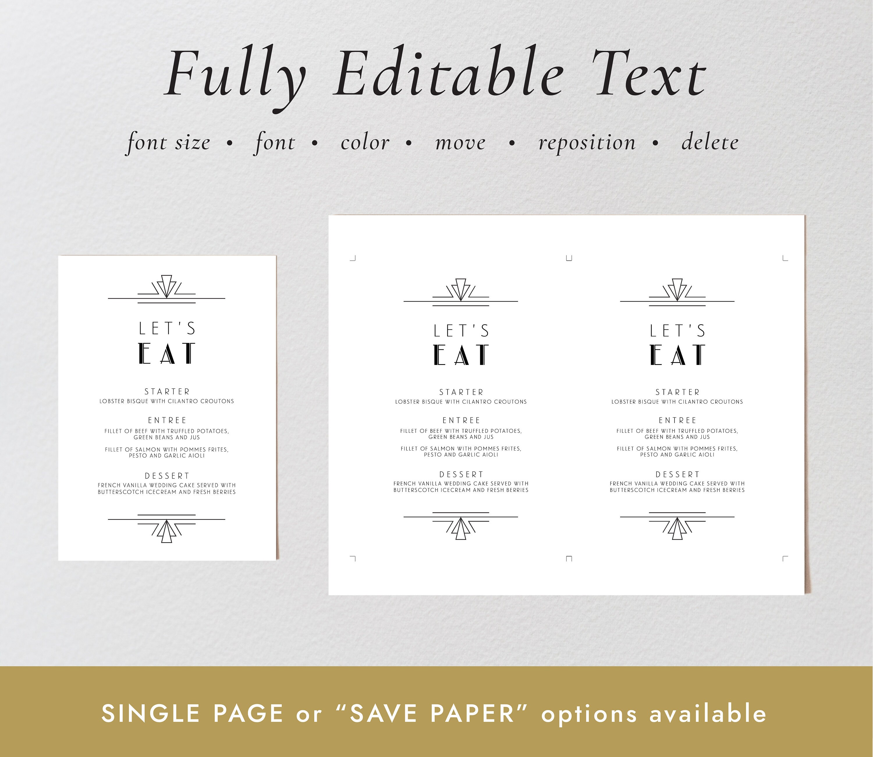 1920s Menu Design 1920s Art Deco Menu 5 X 7 Template Great Gatsby Wedding Menu - Etsy