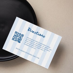 Directions Card with QR Code, Preppy Stripes Printable Location Enclosure Template, Blue White Stripes Google Maps Link Insert, SN1200_DQR