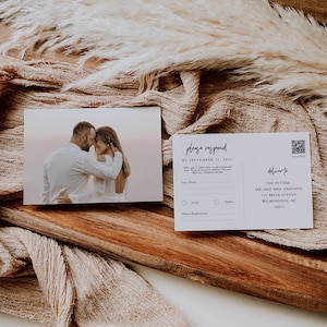 Modern Script RSVP Template Postcard with QR Code, Response Card, Respond online or mail, Photo Postcard, QR Code Postcard, SN033_PCQ