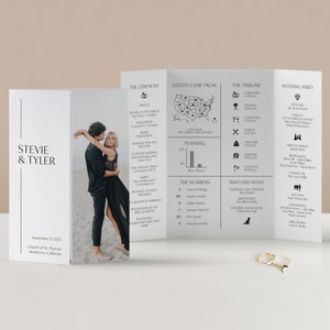 Gatefold Infographic Wedding Program with QR Code, Fun Order of Events Itinerary, Contemporary Chic Folded Ceremony Information, SN250_GIP