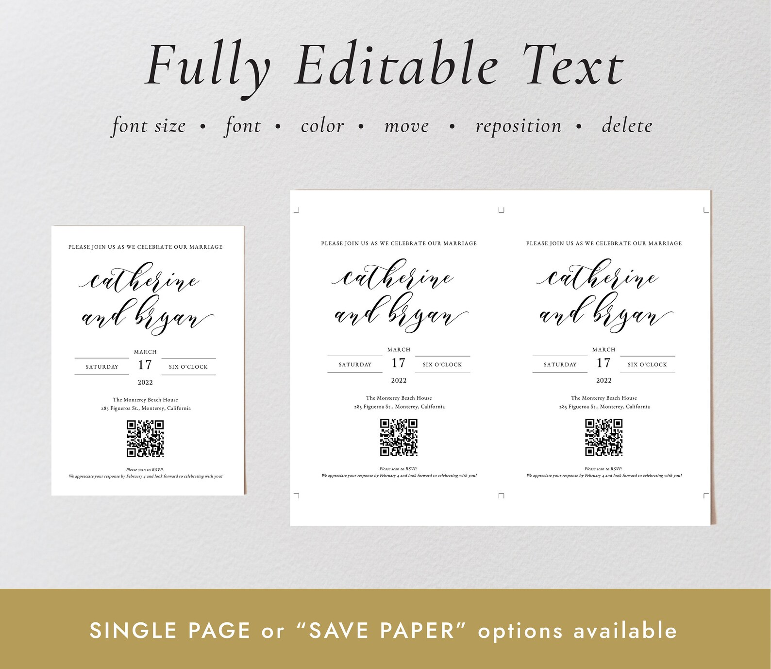 Classic Calligraphy QR Code Wedding Invitation Template Etsy UK
