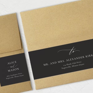 Black Modern Wedding Wrap Around Address Labels, Printable Wraparound ...