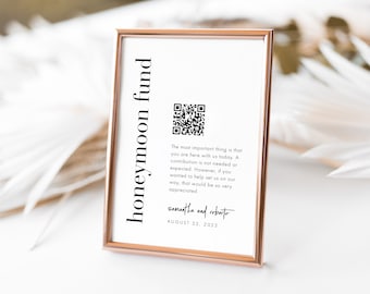Honeymoon Fund Sign, QR Code Sign, Digital Wishing Well, Wedding Cash Gift, Modern Bold Honeymoon Donation, Newlywed Fund Sign, SN095B_HFQ