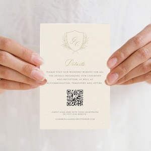 Gold Details QR Code Insert Card, Wedding Crest Details, Scan Enclosure, Accommodation, Transport, Ceremony Information Enclosure,SN080B_DQR
