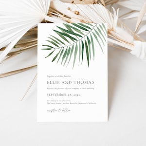 Minimalist Tropical Wedding Invitation, Beach Wedding Invite, Palm Leaves Invitation Download, WatercolorInvitation Template, SN090F_WI