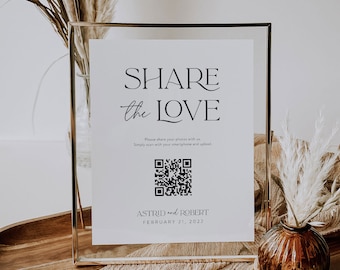 Modern Luxe Share the Love Photo Sign with QR Code, Guest Photo Sharing, Oh Snap, Wedding Photo Share QR, hashtag Photo Poster, SN099_PSQ