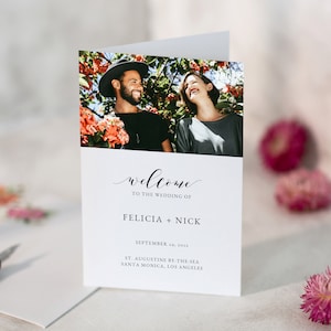 Modern Photo Foldable Wedding Program Template, Minimalist Picture Folded Wedding Program Printable, Wedding Program Booklet-SN029_FPP