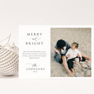 Modello di biglietto di auguri stampabile allegro e luminoso, modello di biglietto di Natale classico minimalista con foto semplice, biglietto di buone feste, SN105_CC