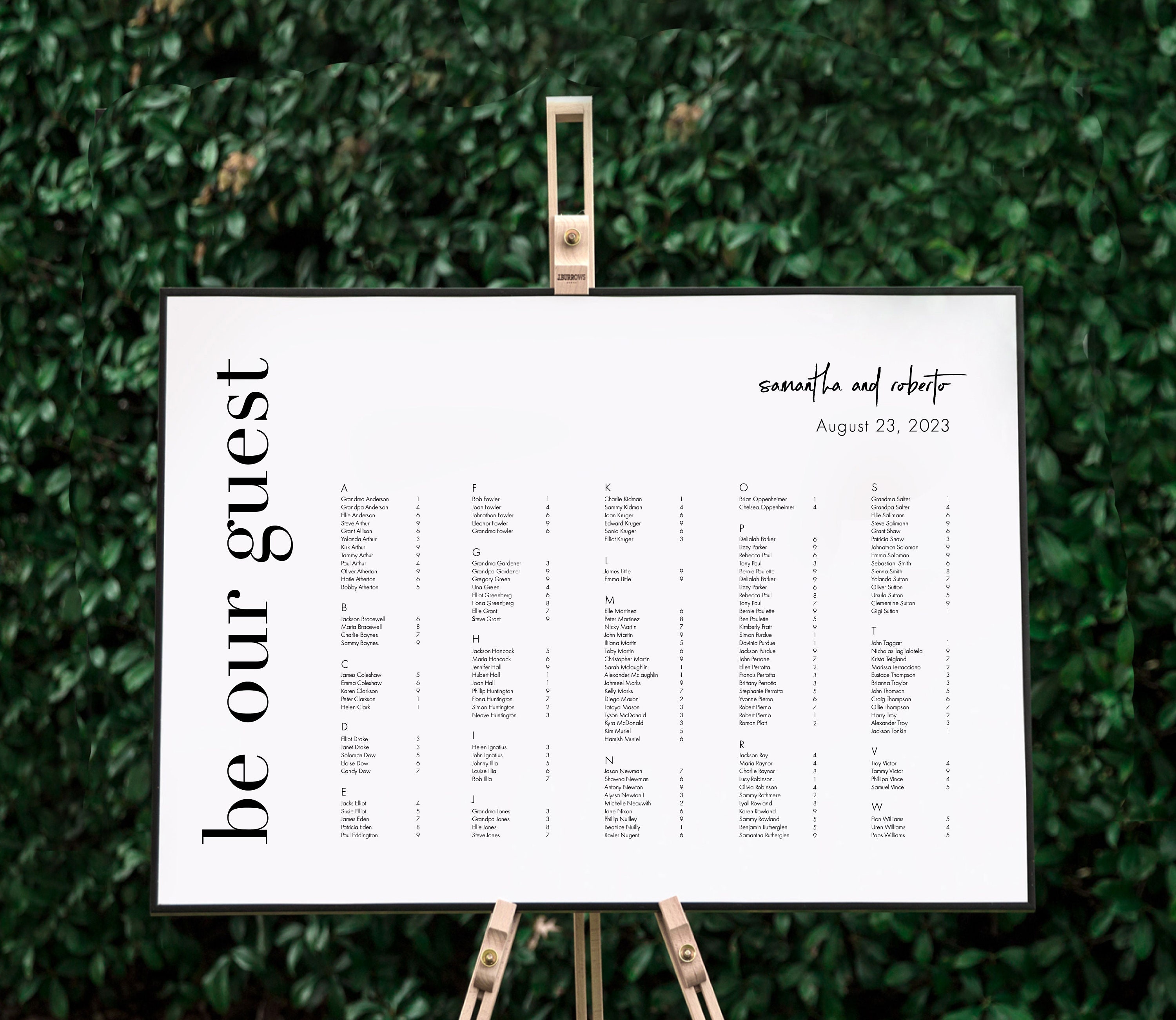 Modern Bold Alphabetical Seating Chart Template, Minimalist Script Seating Alphabetized, Seating, Editable Sign Templett, SN095B_SCA