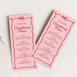 Christmas Bow Menu Template, Wavy Hand Drawn Menu, Holiday Menu for table, Christmas Day Card, Christmas Dinner Card Printable, SN800C_MC