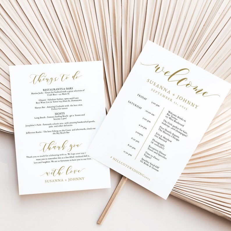 Gold Wedding Itinerary Template, Wedding Weekend Schedule and Order of Events, Editable Timeline Card for Guest Welcome Bags,SN029_ITG image 2