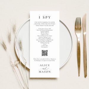 I Spy with QR Code, Classic Minimalist, Guest Photo Sharing, Wedding Game Card, Photo Share QR, I spy Photo Share, Photo Hunt Game, SN105_SQ