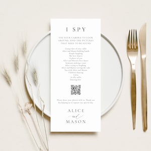 I Spy with QR Code, Classic Minimalist, Guest Photo Sharing, Wedding Game Card, Photo Share QR, I spy Photo Share, Photo Hunt Game, SN105_SQ