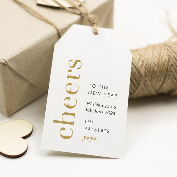 Gold Cheers to the New Year Tag, Happy New Year Gift Tag, Happy New Year 2024 Tag, HNY Gift Tags, HNY Hang Tags Template, SN095B_GT